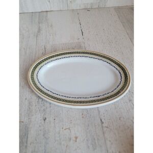 Vintage English small oval plate green leaf rim trim design ceramic home kitchen
